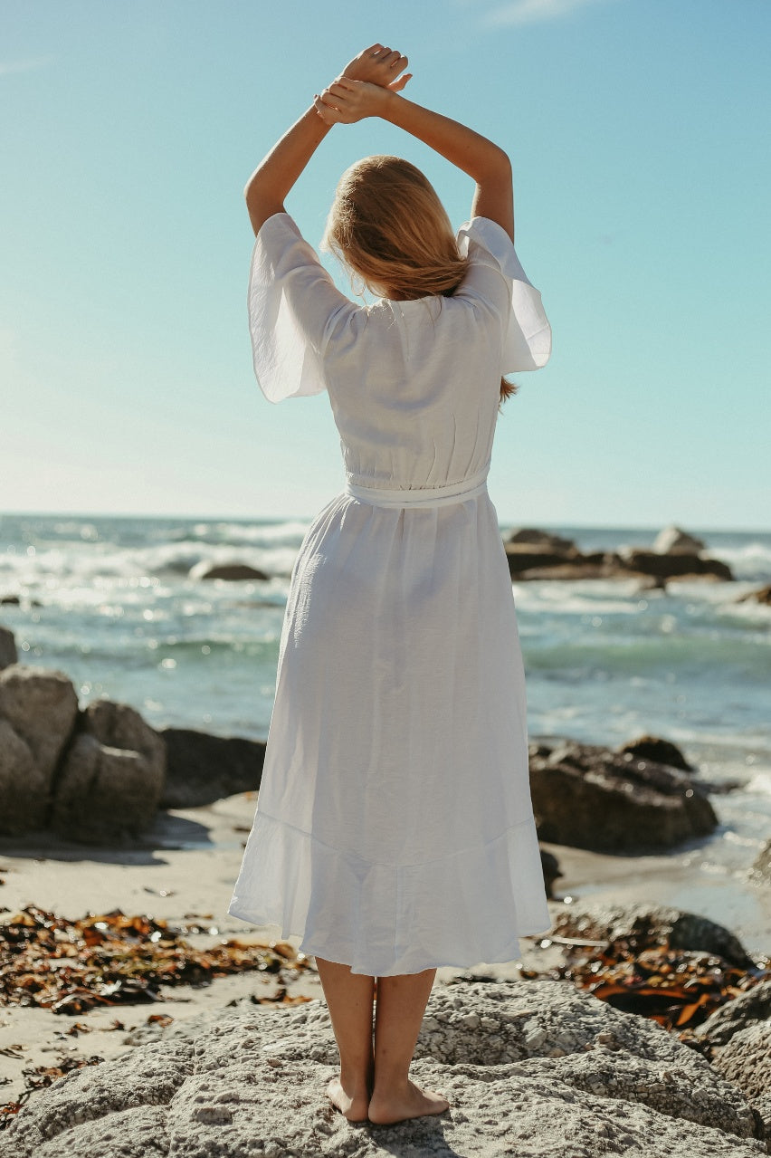 CLAIRE B WRAP DRESS IN WHITE