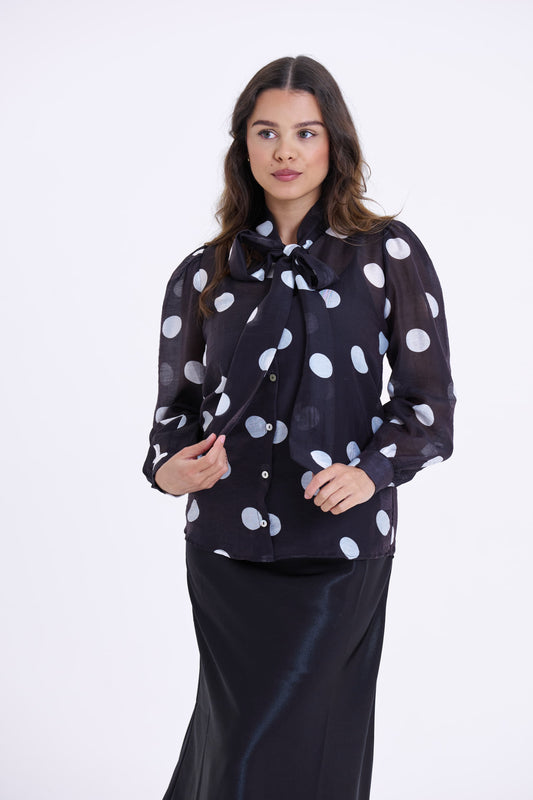 GIA - PUSSY BOW BLOUSE - POLKADOT
