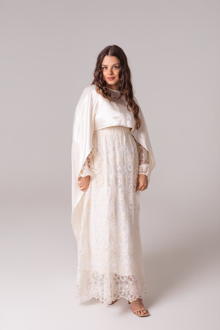 THE KHAI DRESS + CREAM SATIN CAPE