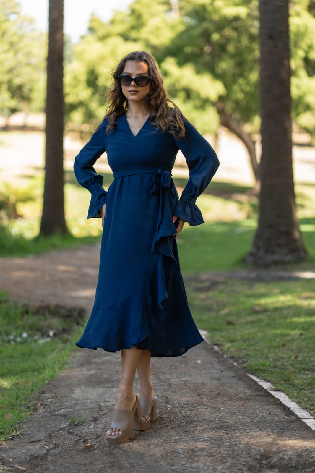 CLAIRE C WRAP DRESS WITH LONG SLEEVES IN NAVY