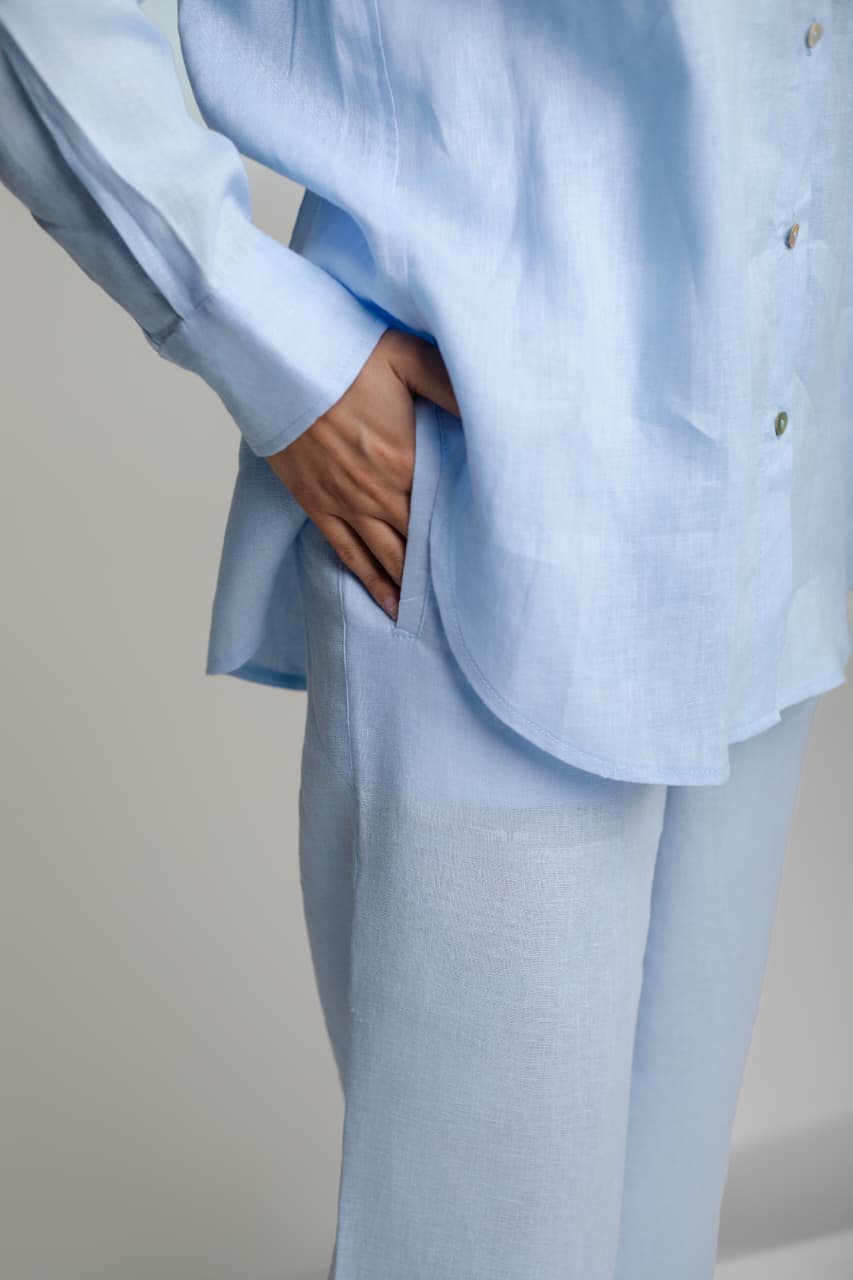 LINEN WIDE LEG PANTS IN SKY BLUE