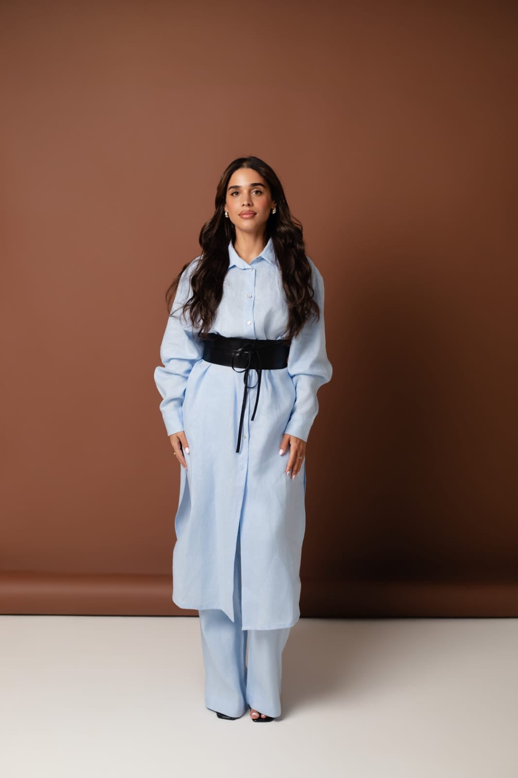 LONG LENGTH LINEN SHIRT - BLUE