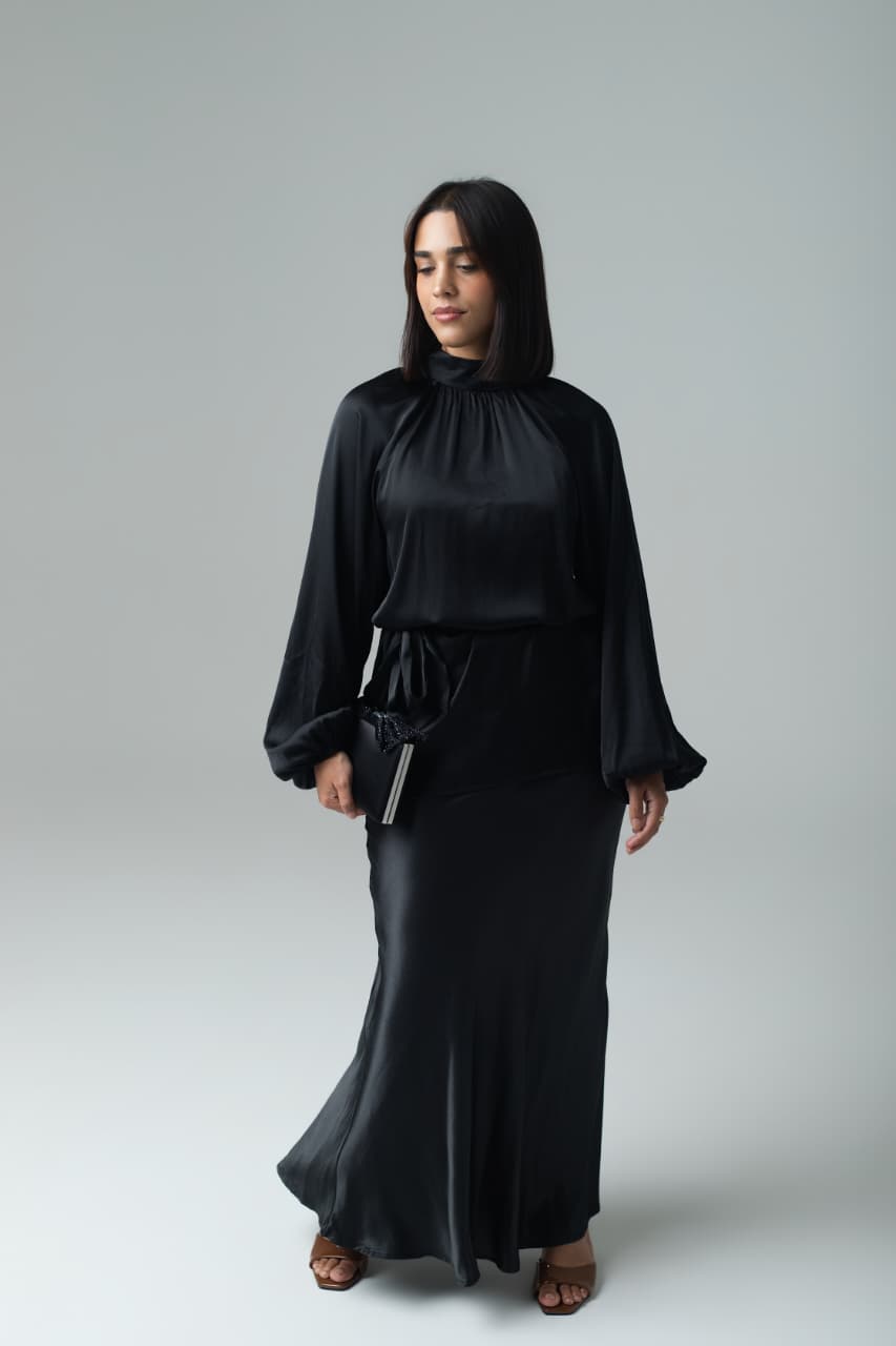 THE RIZ BLOUSE - BLACK SATIN