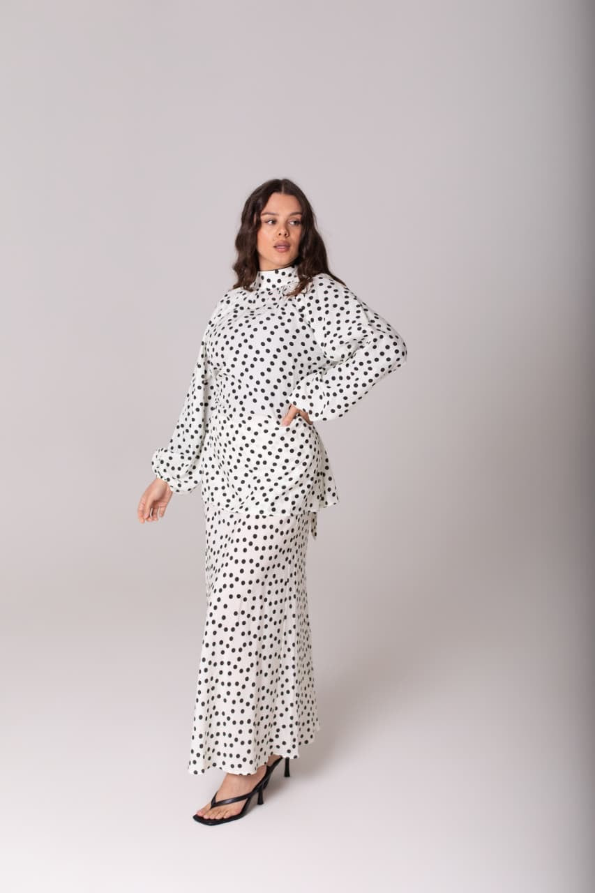 BIAS CUT SKIRT - CREAM POLKA DOT