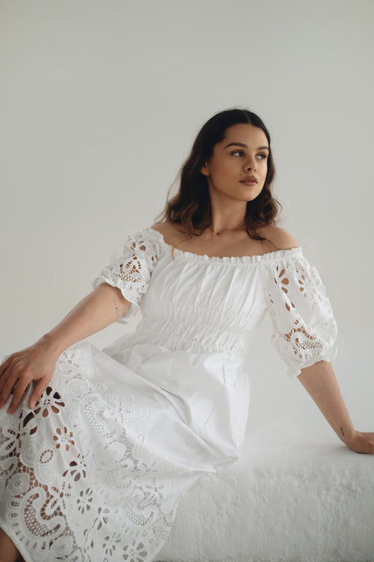 THE ABBEY DRESS - LIMITED EDITION WHITE ANGLAISE