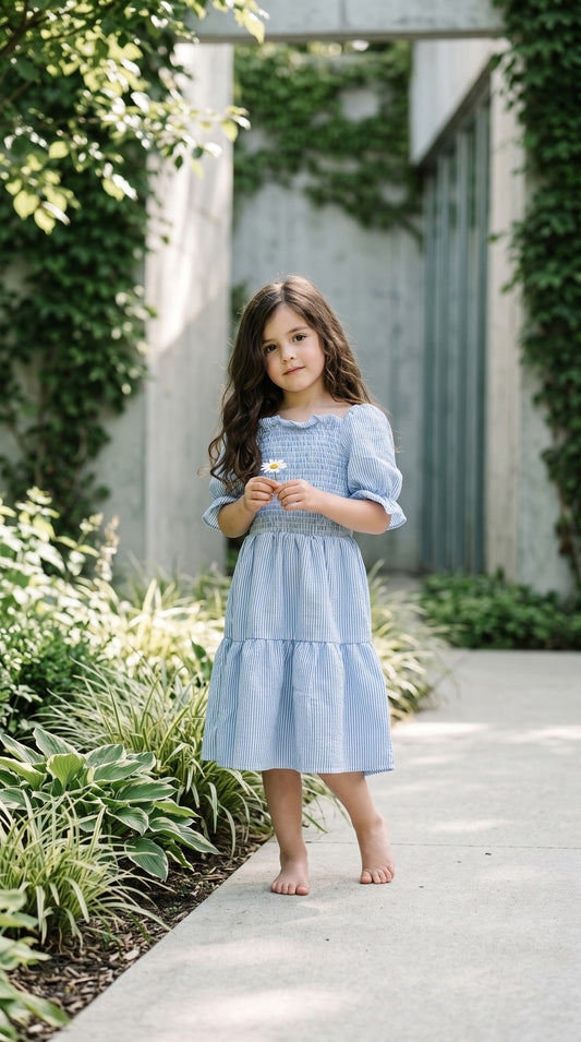 THE SIENNA DRESS - BLUE PINSTRIPE