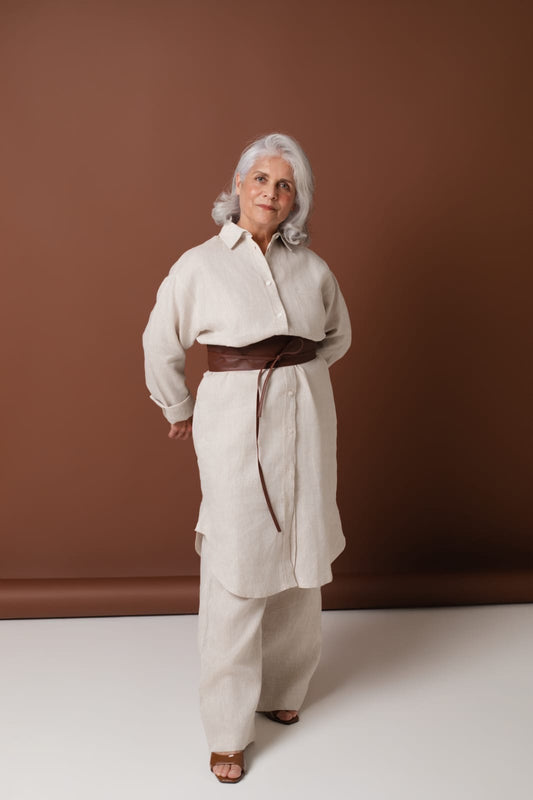LONG LENGTH LINEN SHIRT - STONE