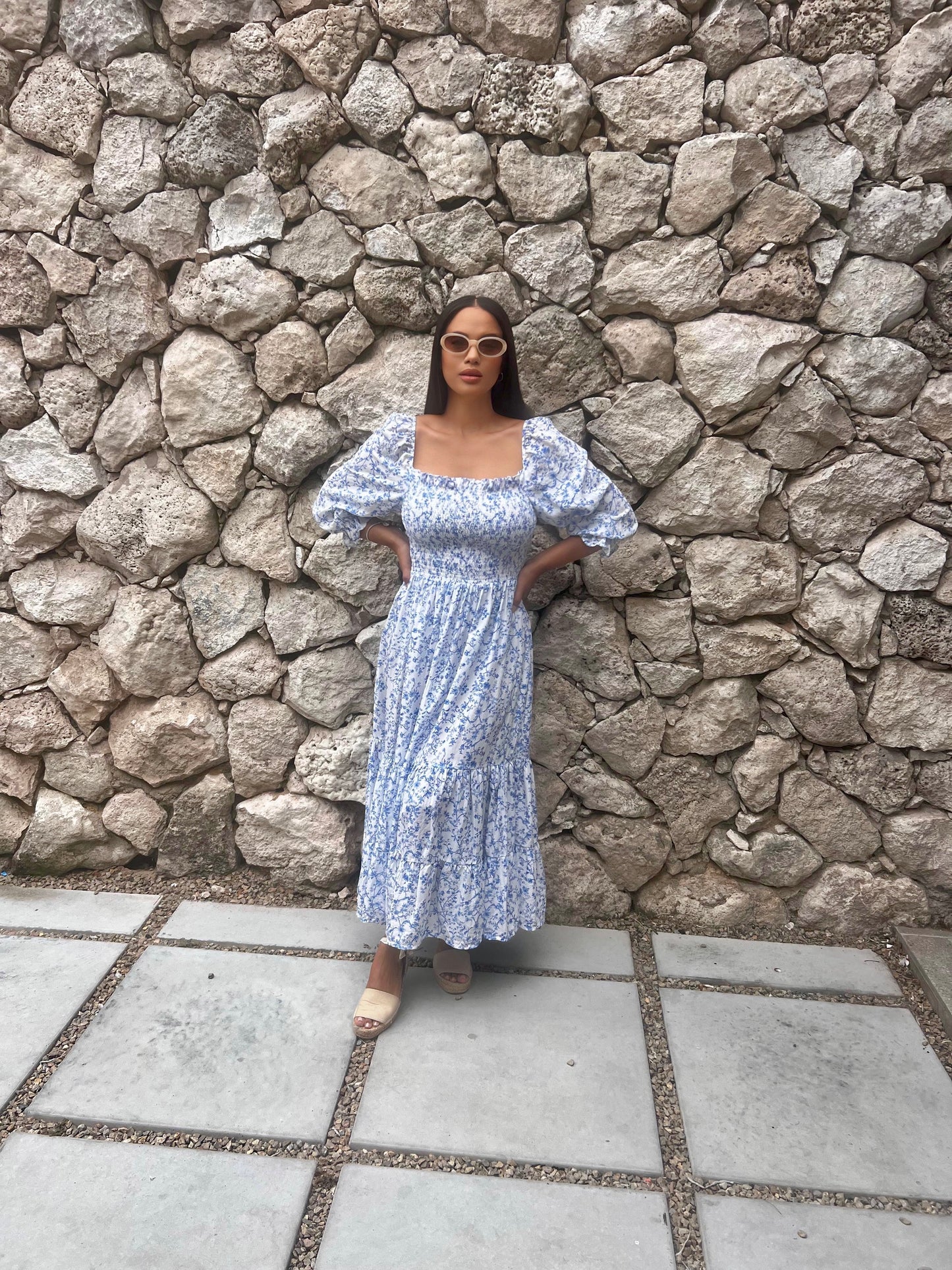 THE MADISON DRESS - BLUE FLORAL