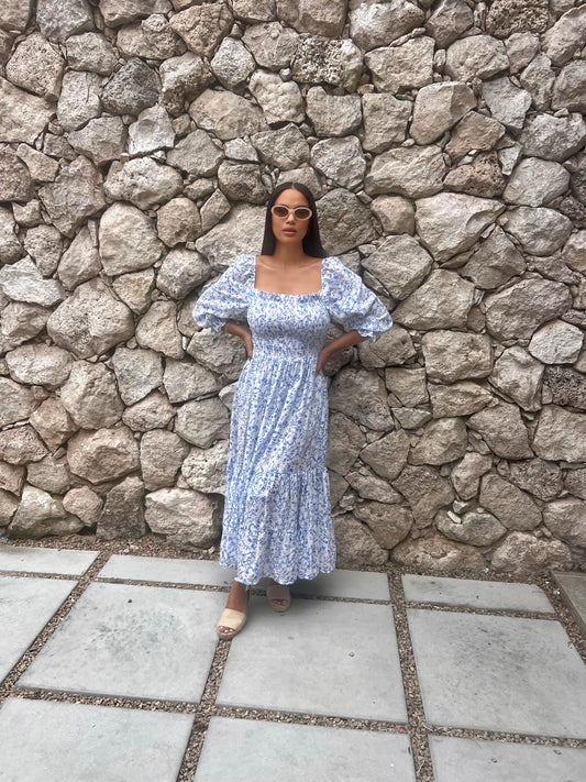 THE MADISON DRESS - BLUE FLORAL