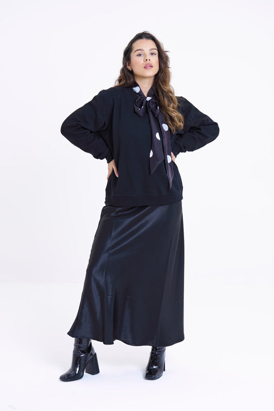 MAXI BIAS CUT SKIRT - BLACK