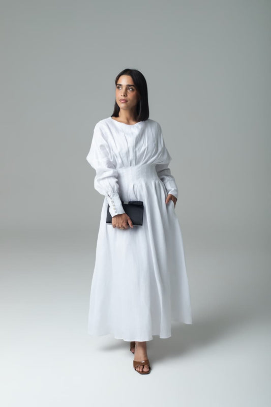 THE RAINA B DRESS IN WHITE LINEN