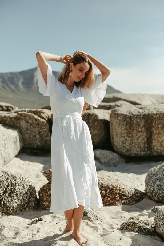 CLAIRE B WRAP DRESS IN WHITE