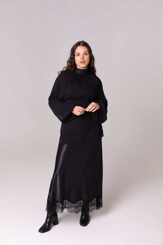 BIAS CUT SKIRT W/ LACE TRIM