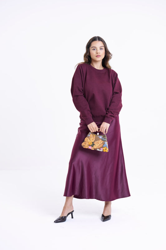 MAXI BIAS CUT SKIRT - BURGUNDY