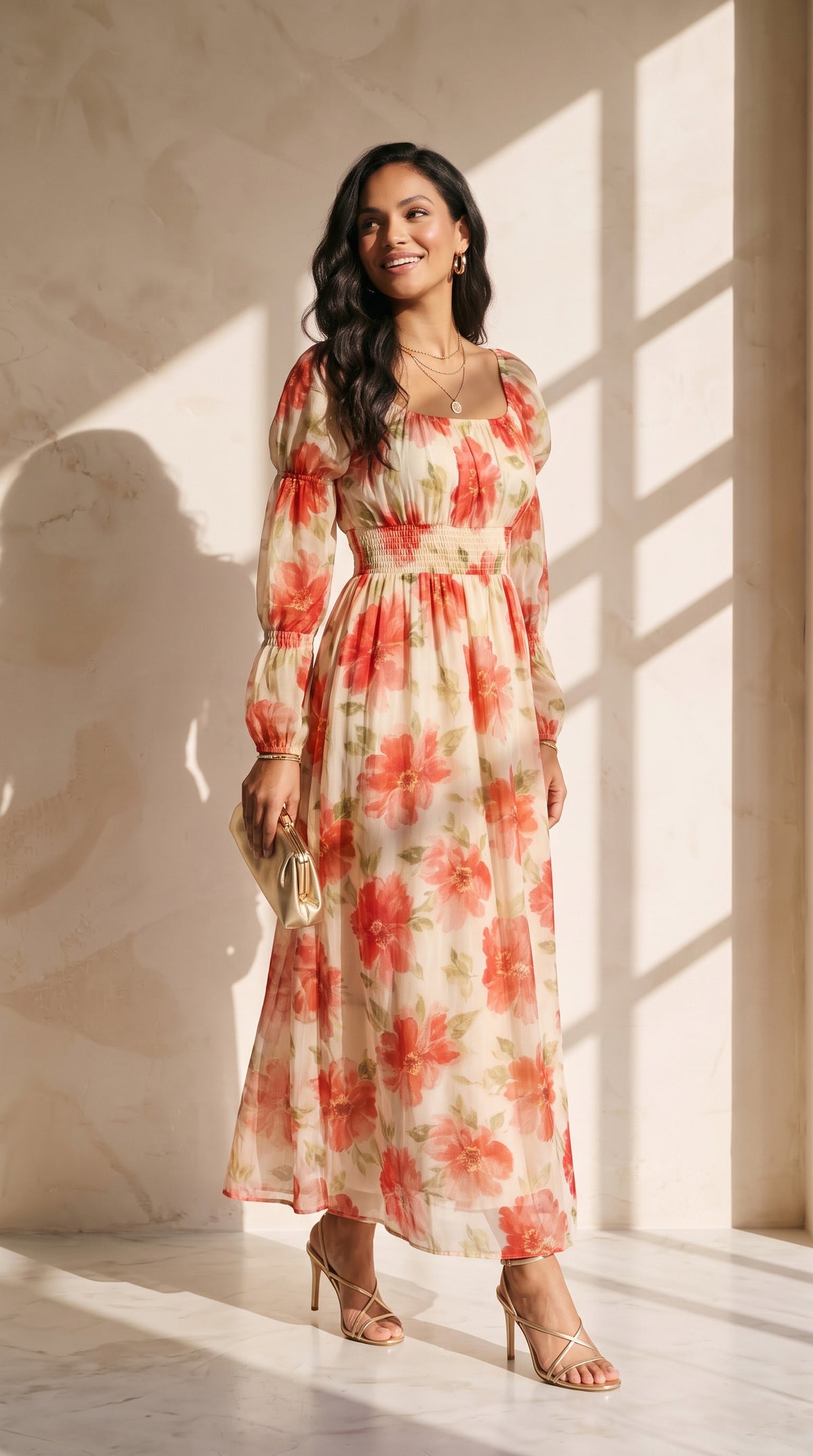 THE KHAI DRESS - PEACH FLORAL LIMITED EDITION