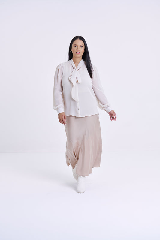 MAXI BIAS CUT SKIRT - NUDE