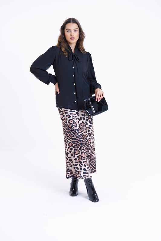 MAXI BIAS CUT SKIRT - LEOPARD PRINT