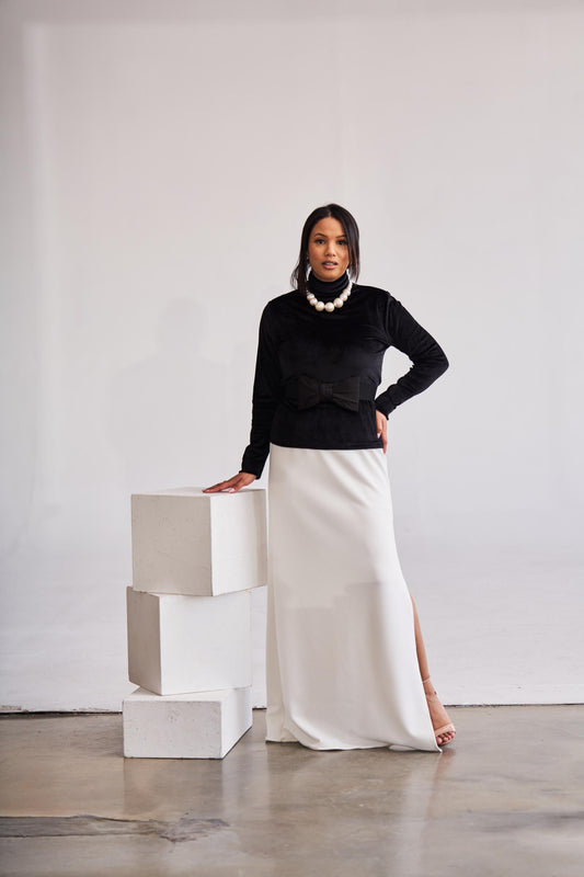 KIERA SKIRT IN NUDE SATIN