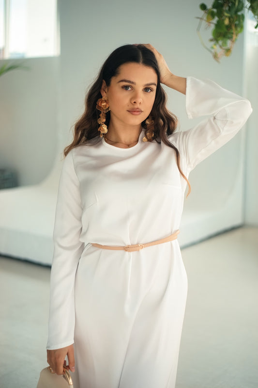 THE NIA B DRESS - MILK (BELT INCLUDED)