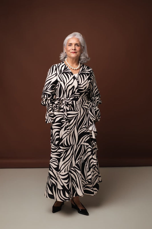 THE CLAIRE DRESS - CREAM/BLACK PRINT