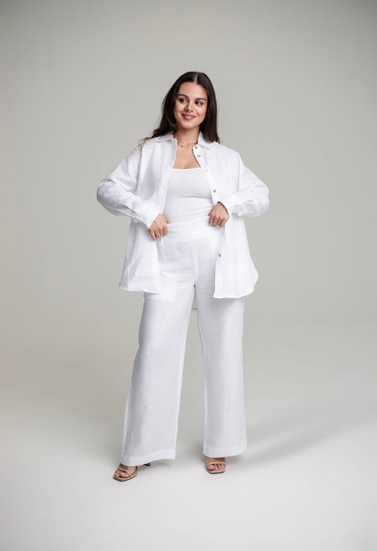 LINEN WIDE LEG PANTS IN WHITE