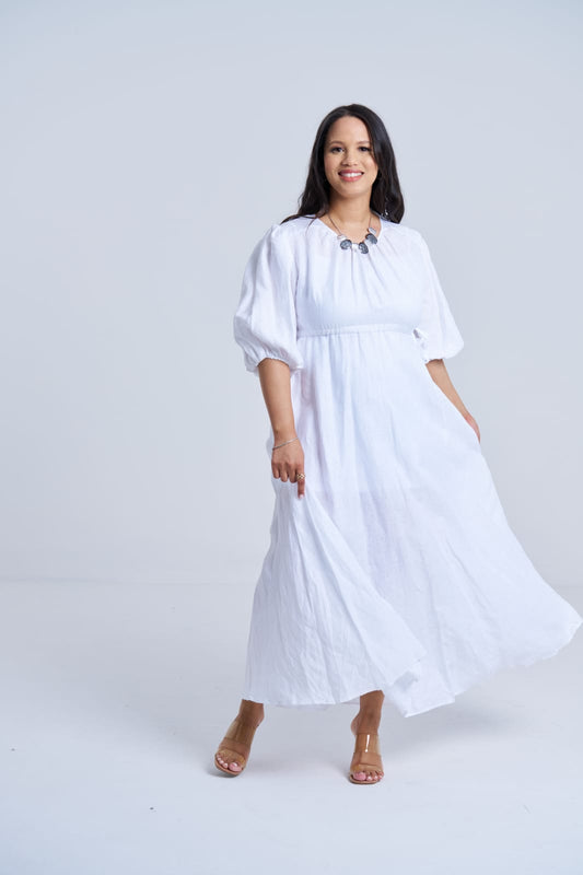 SADIE DRESS IN WHITE LINEN