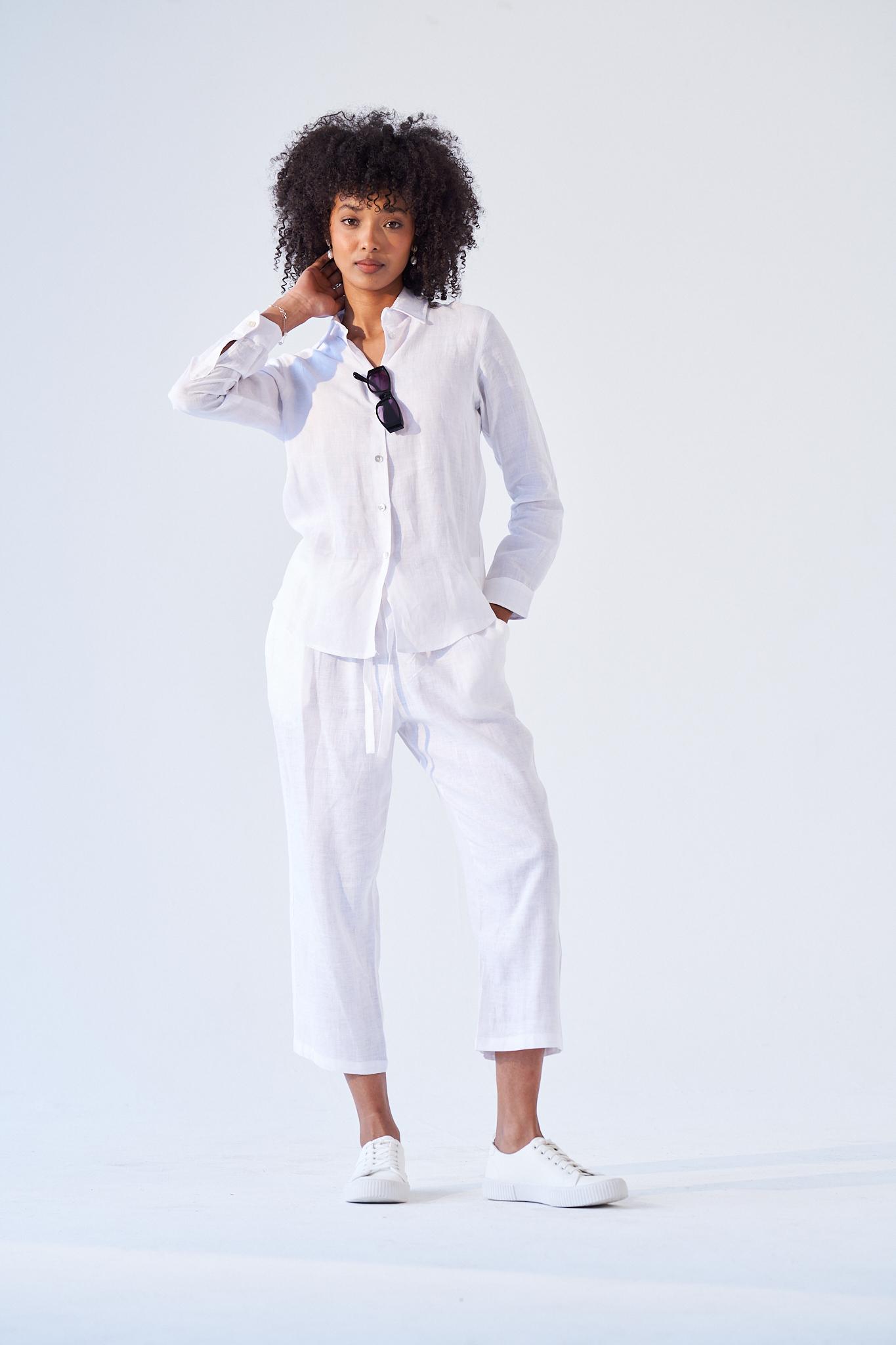 LINEN CROPPED PANTS IN WHITE
