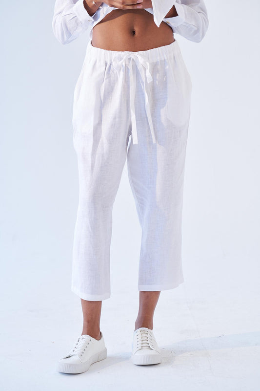 LINEN CROPPED PANTS IN WHITE